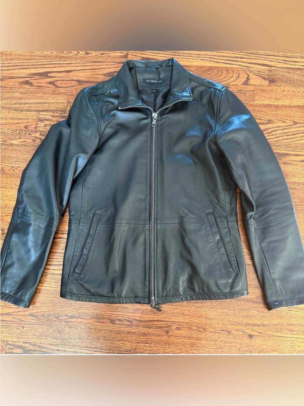 John Varvatos Black Leather Zip Jacket